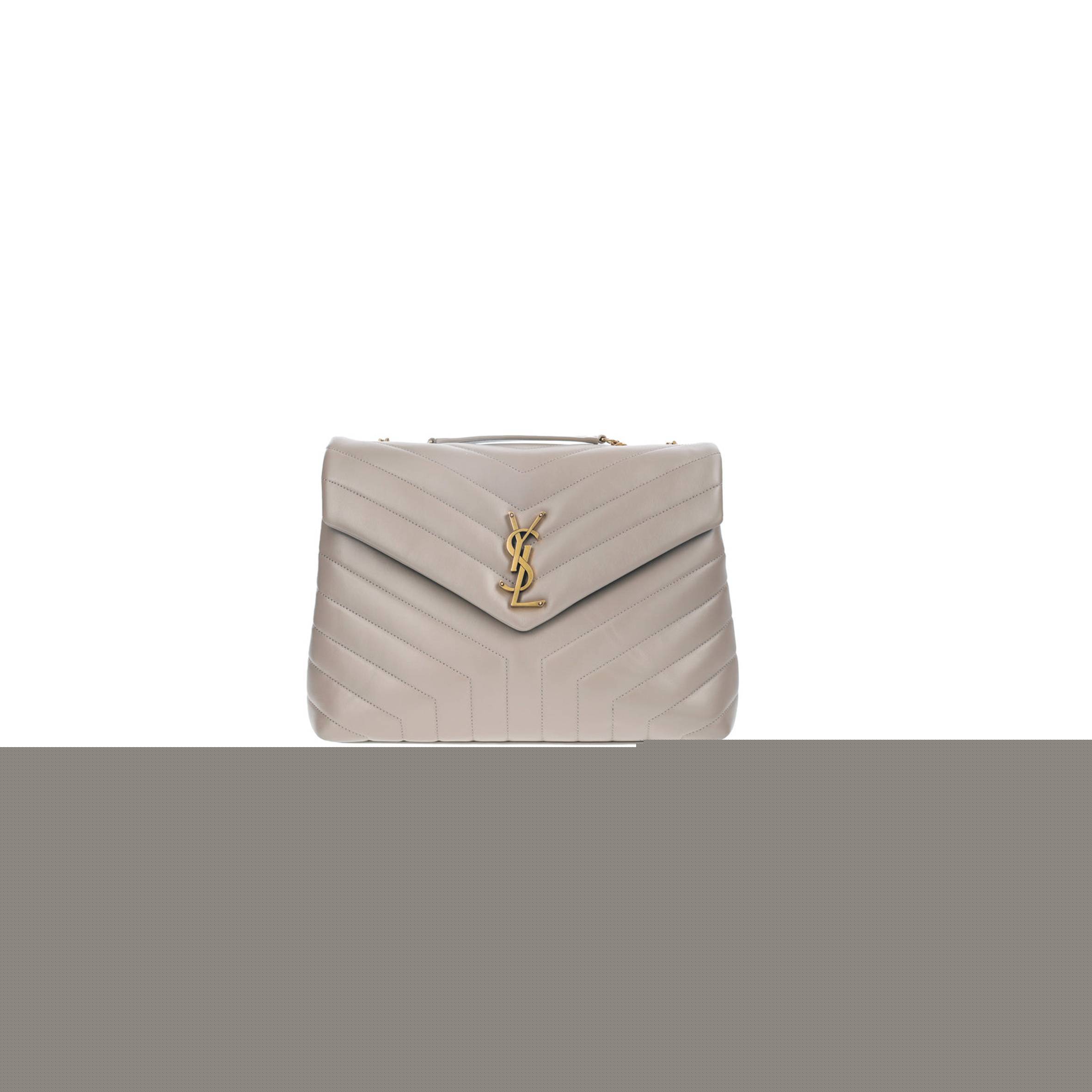 y*l Sa**t Lau*nt loulou greyish brown medium shoulder bag in quilted leather 392288 (32*22*11cm)